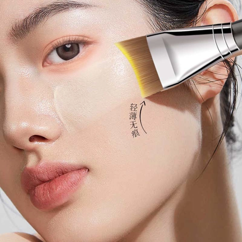 彩柚树  珠光金渐变毛月牙刀锋粉底刷木柄无痕面膜刷单支超薄收峰粉底刷