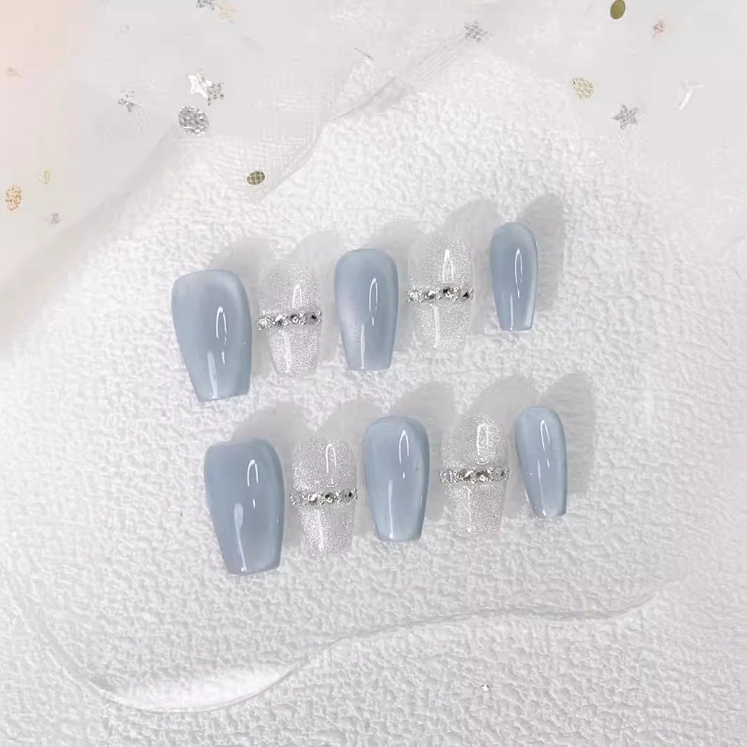 彩柚树 冰透晶石猫眼  穿戴甲 短梯蓝色晕染 可爱