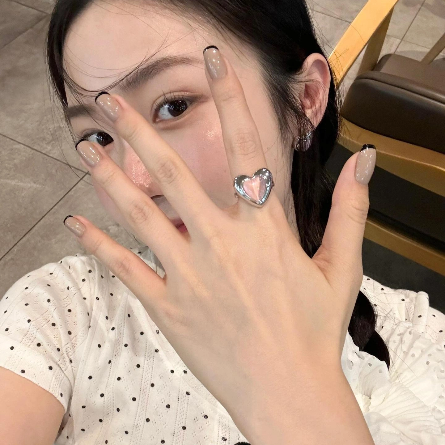彩柚树 短款法式  穿戴甲 短方奶茶色晕染 可爱