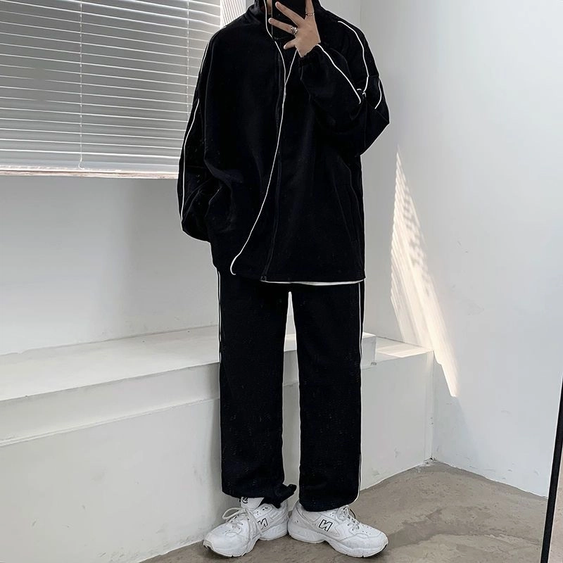 玉儿恋 复古立领潮流宽松百搭夹克外套 男款 黑色