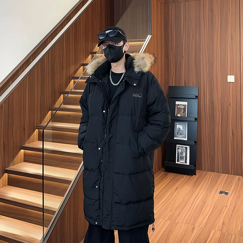 雅鹿 保暖防风中长款毛领纯色基础款宽松休闲御寒舒适百搭连帽面包羽绒服 男女同款