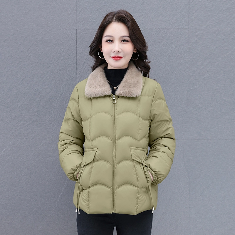 缪斯的诱惑 美式复古高级感时尚纯色潮流保暖加厚棉衣夹克秋冬休闲百搭优雅气质洋气中年妈妈装大方小香外套棉袄显瘦防风抗寒毛领棉服  女款