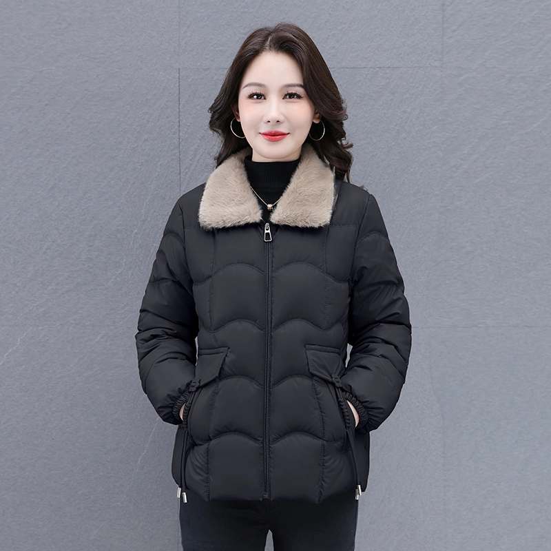 缪斯的诱惑 美式复古高级感时尚纯色潮流保暖加厚棉衣夹克秋冬休闲百搭优雅气质洋气中年妈妈装大方小香外套棉袄显瘦防风抗寒毛领棉服  女款