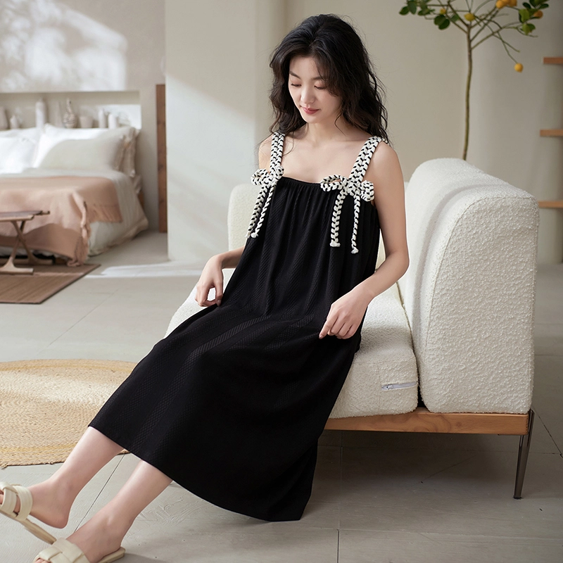 小情歌 纯色甜美可爱性感无袖吊带睡裙 夏季 女款 黑色