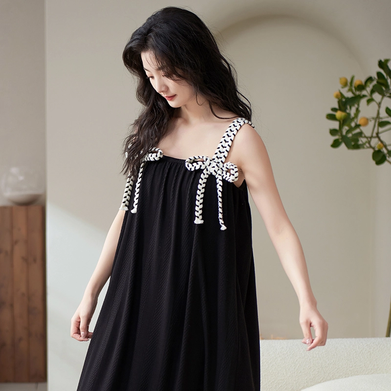 小情歌 纯色甜美可爱性感无袖吊带睡裙 夏季 女款 黑色
