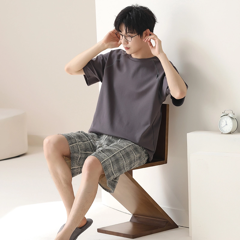 小情歌 可外穿简约休闲短袖短裤睡衣套装 男款 深灰色