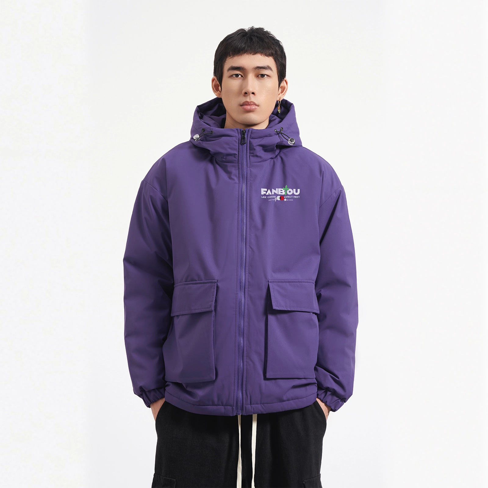 范比欧 美式复古多元素拼接连帽冲锋棉服 男女同款