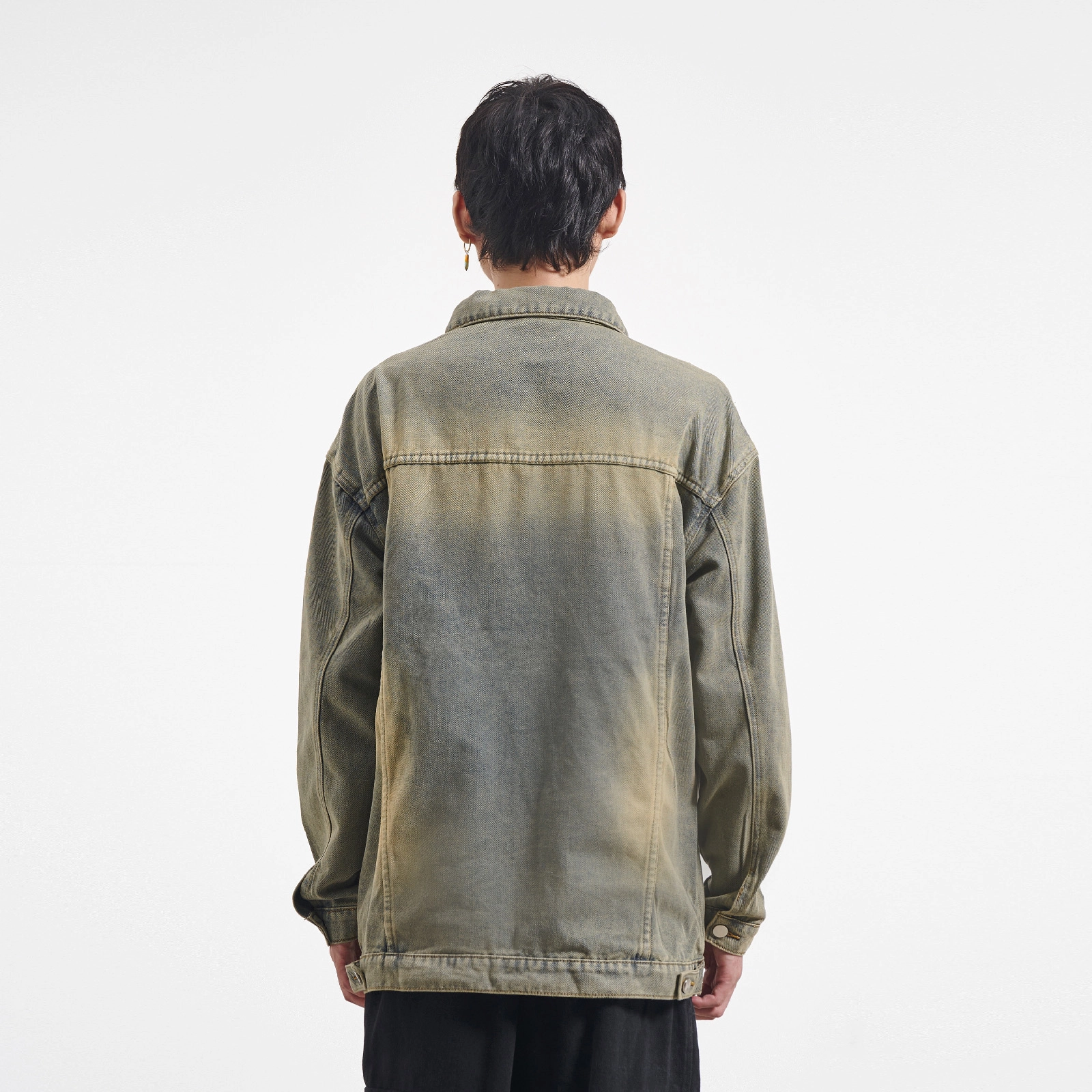 范比欧 水洗做旧基础款口袋长袖牛仔夹克外套 男女同款 黄泥色