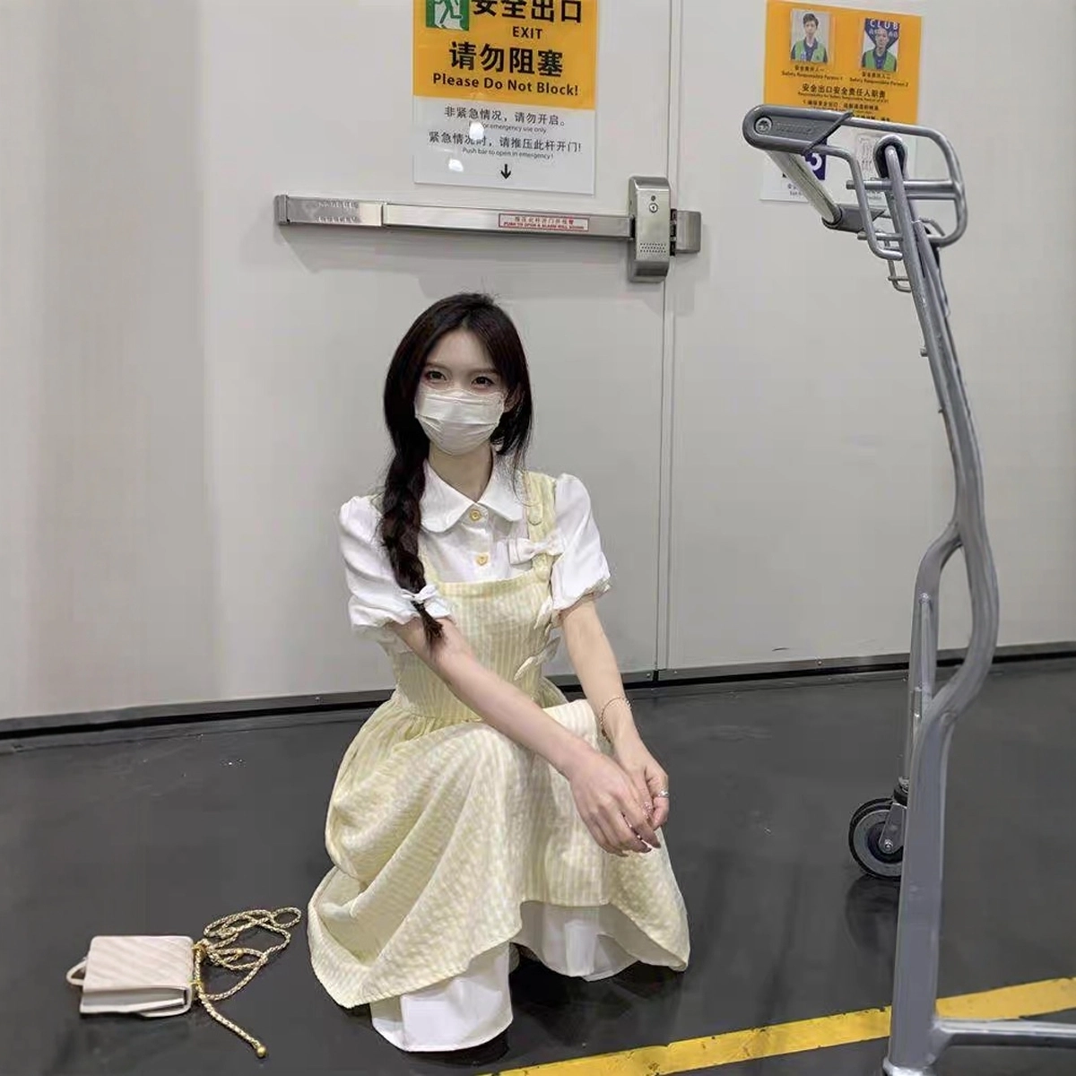 珠蒂美 学院风甜美蝴蝶结假两件收腰显瘦拼接气质百搭短袖连衣裙 女款