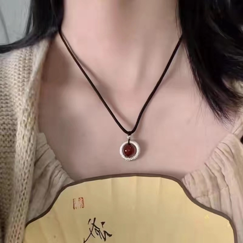 翡宇 祥云金箍平安扣 轻奢 民族国风 新中式 相思红豆 琉璃 项链 男女同款情侣款