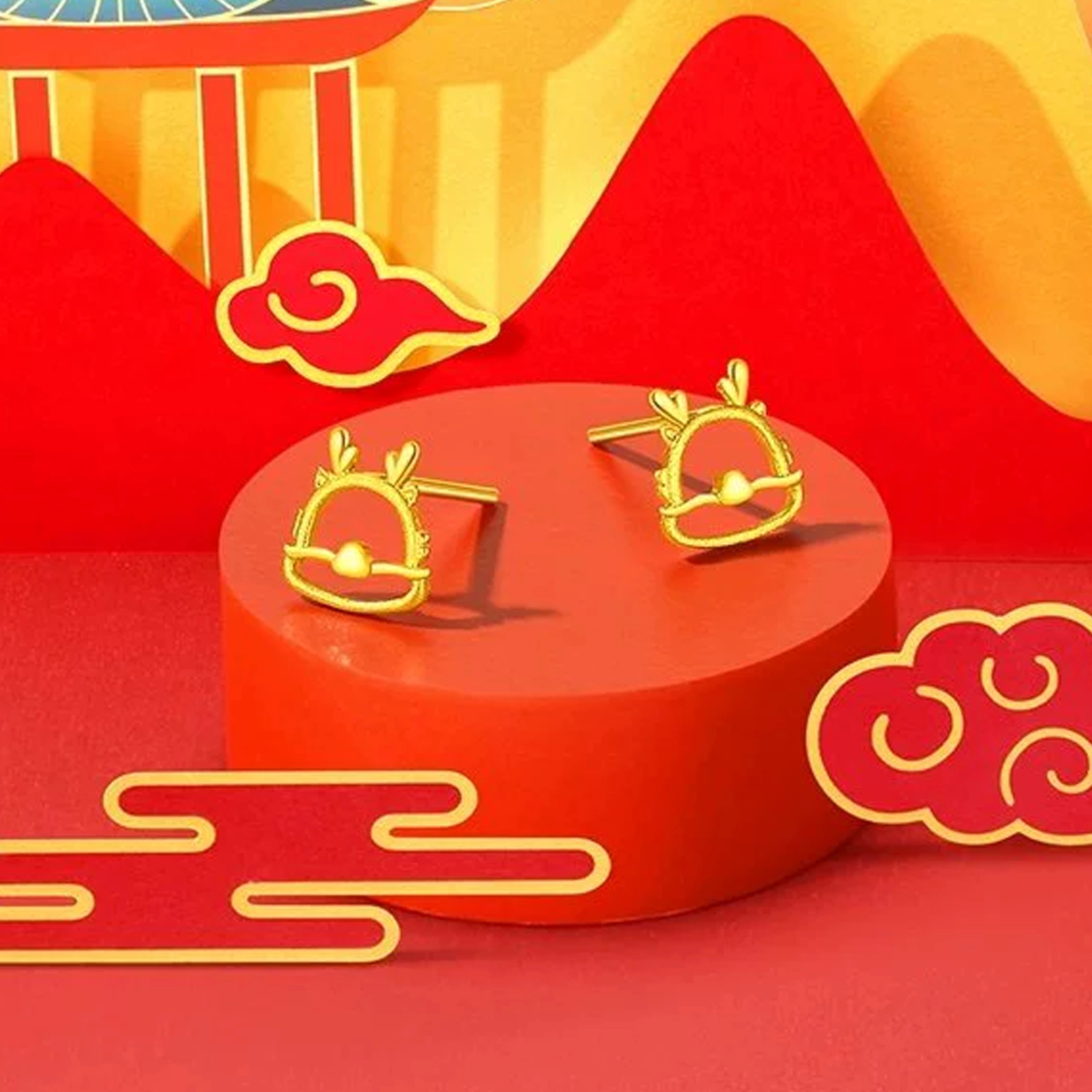 弗风树 精致轻奢优雅福龙萌趣生肖龙日常小众通勤小巧气质端庄个性大气 足金 一口价 黄金耳钉 女