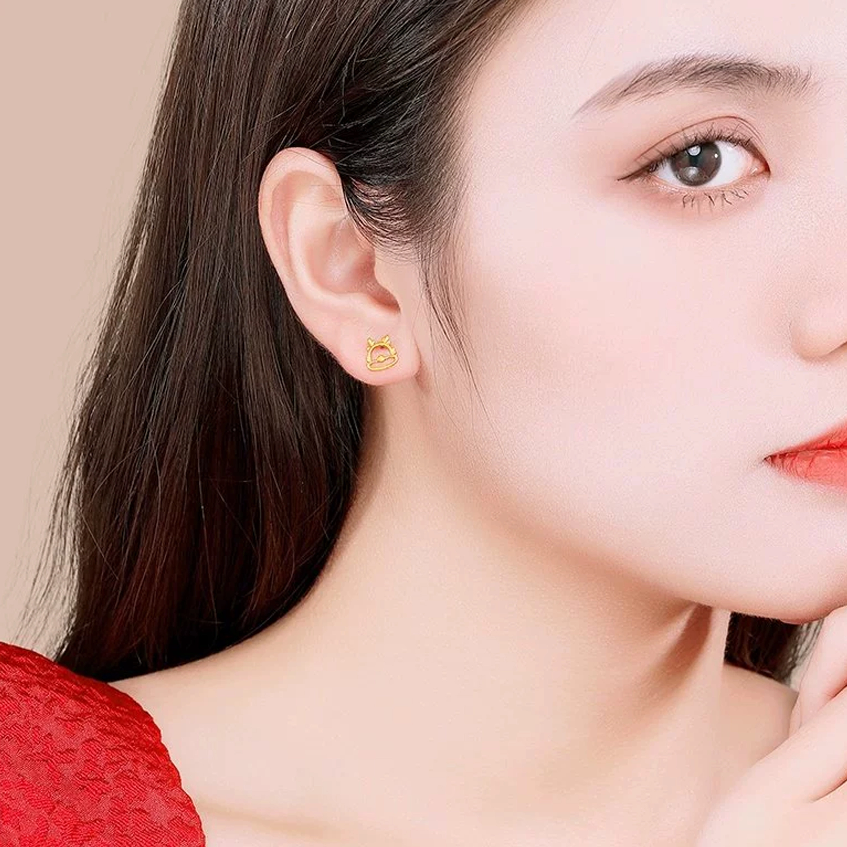 弗风树 精致轻奢优雅福龙萌趣生肖龙日常小众通勤小巧气质端庄个性大气 足金 一口价 黄金耳钉 女