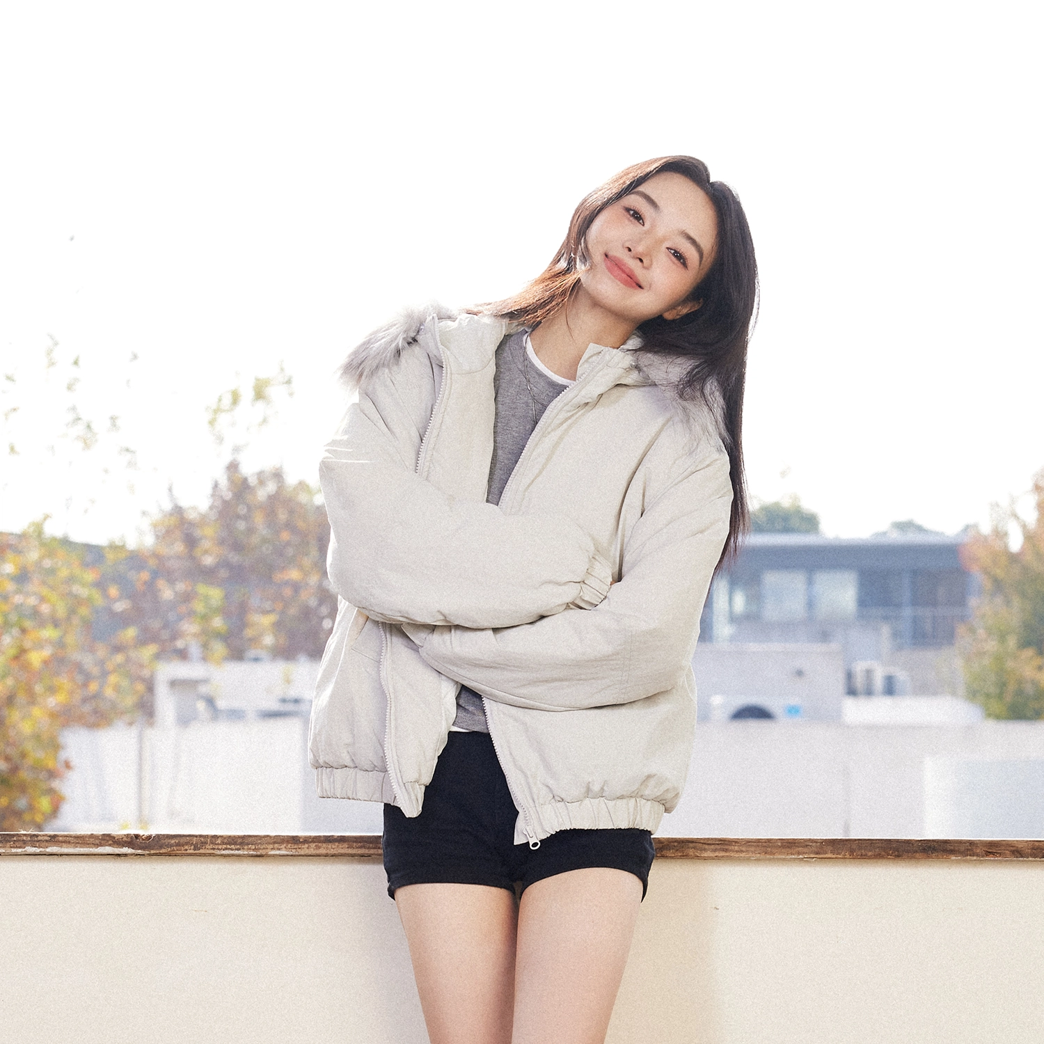 佐贝卡 加厚毛领连帽宽松夹棉保暖短款棉服 女款