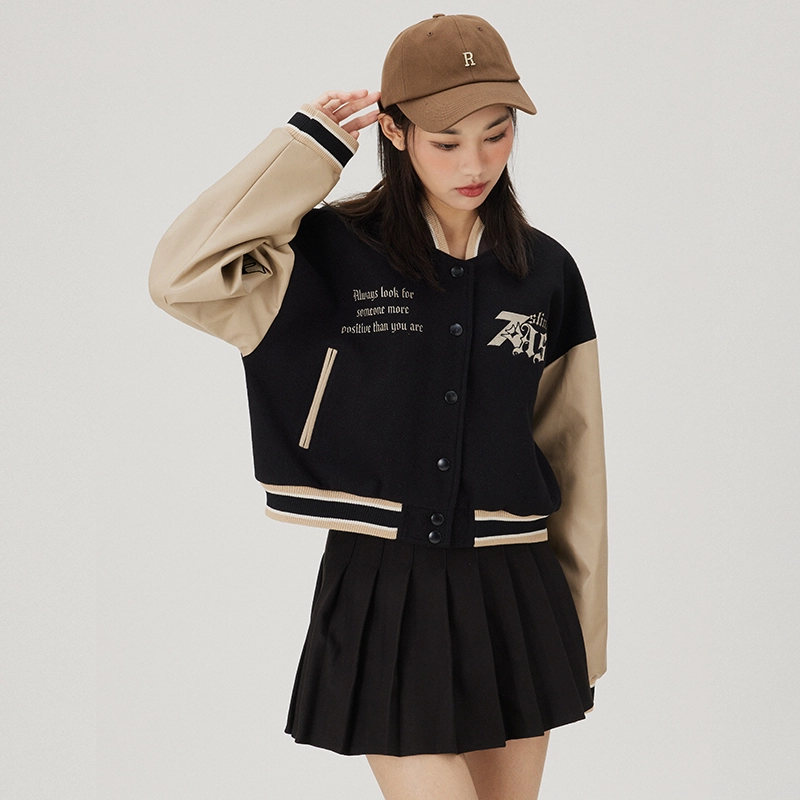佐贝卡 美式复古美拉德穿搭春秋短款棒球服 女款