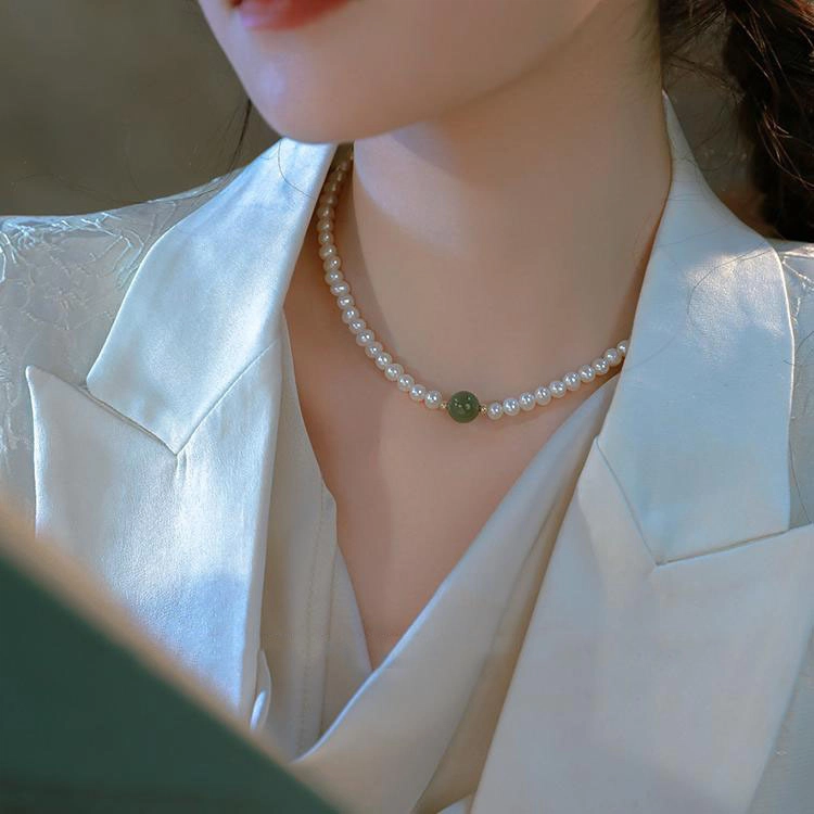 遇点 锁骨链 新中式国潮精致优雅复古链 日常通勤 淡水珍珠 项链 女款