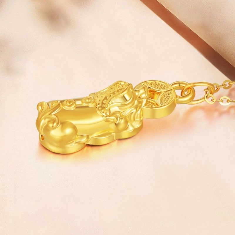 明泰珠宝 国潮新中式吞金兽 招财 铜钱貔貅吉祥福气满满金 礼盒#好运#好运 足金 一口价 项链 女款
