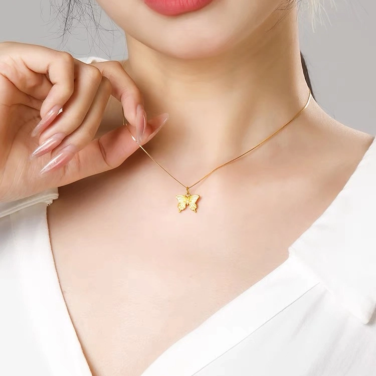 明泰珠宝 缤纷蝴蝶 温婉气质 森系简约小清新 轻奢小众高级感设计 新中式 足金 一口价 黄金项链 女款