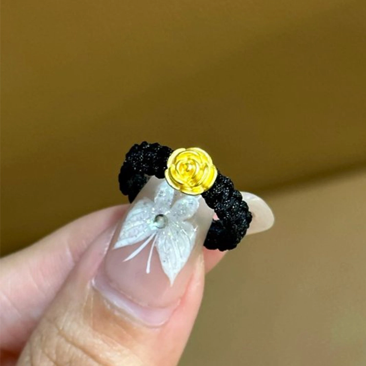 月斐 黄金玫瑰花 浪漫玫瑰转运珠本命年精致轻奢编绳可调节金山茶花好运莲莲花指环闺蜜款 足金 金戒指 男女同款情侣款