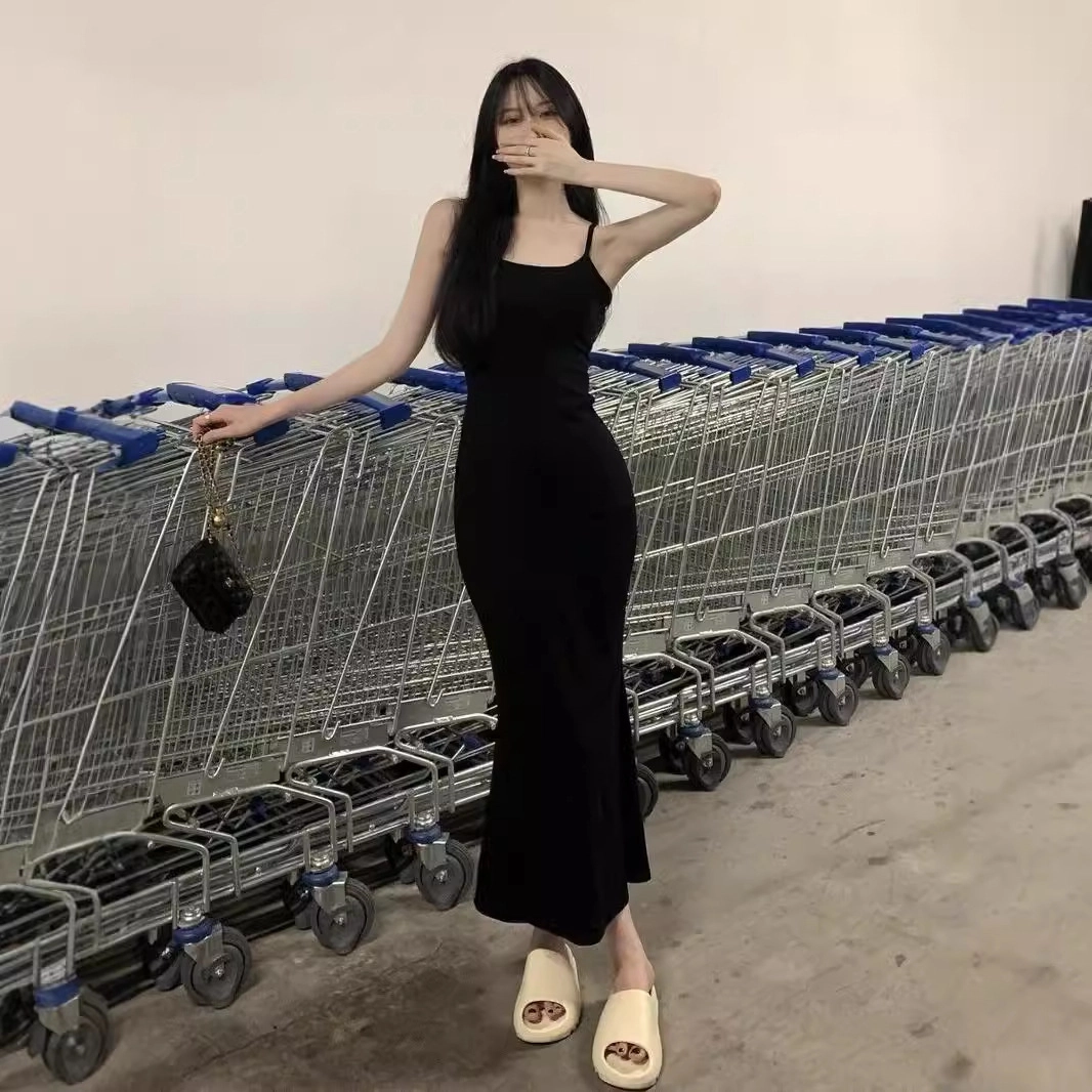 轻迎 背心长裙减龄时尚过膝夏季小个子修身包臀鱼尾裙吊带连衣裙 女款