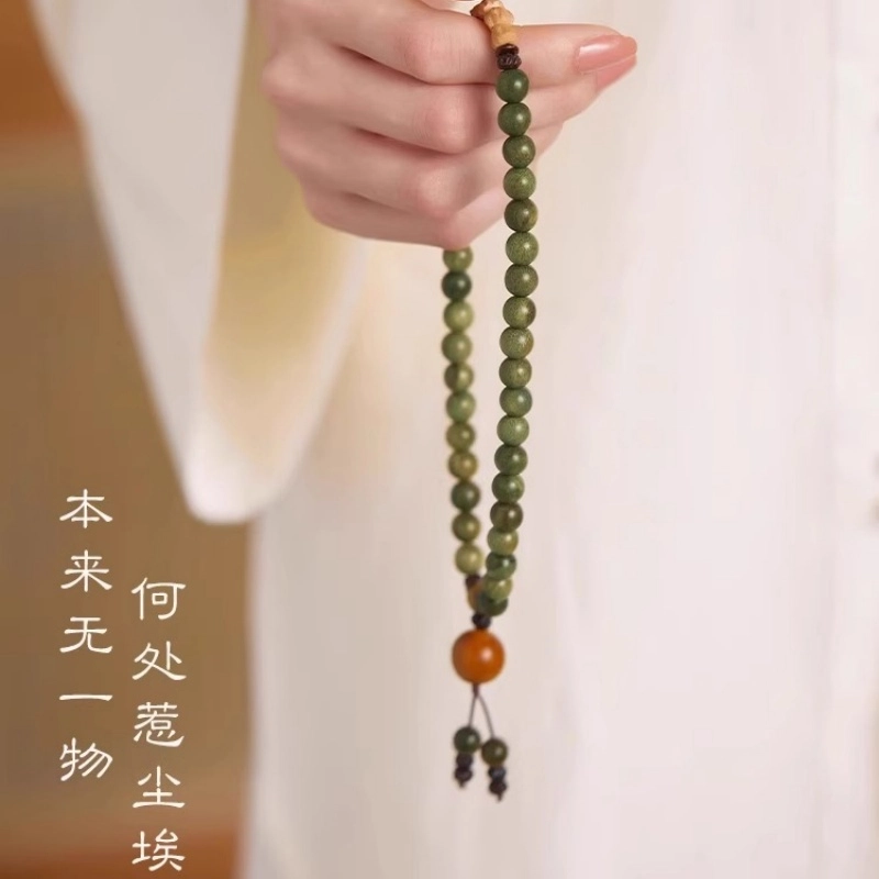 亮晶缘 【节节高升】新中式复古国潮森系 天然老料木佛珠 考试上岸金榜题名  叠戴多圈好运莲莲 绿檀 手串 男女同款情侣款