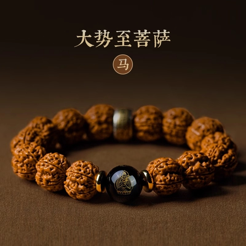亮晶缘 新中式 诸事顺遂 十二生肖本命佛 黑曜石平安转运珠 手把文玩盘玩核桃转运珠佛珠 金刚菩提 手串 男女同款情侣款