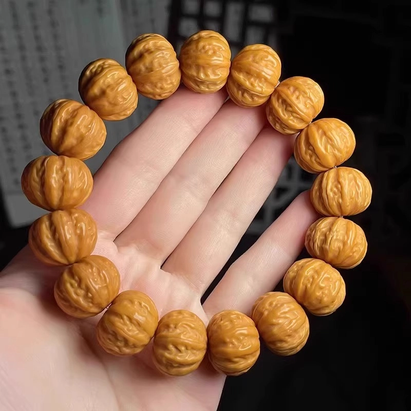 亮晶缘 新中式精致配饰 文玩手把玩收集款八方来财 野生京八棱雕刻土豪凤羽小核文玩菩提盘玩佛珠 猴头核桃 手串 男女同款情侣款