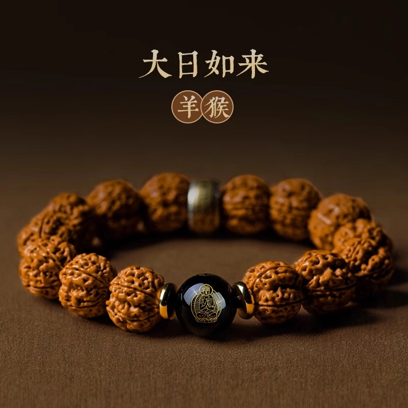 亮晶缘 新中式 诸事顺遂 十二生肖本命佛 黑曜石平安转运珠 手把文玩盘玩核桃转运珠佛珠 金刚菩提 手串 男女同款情侣款