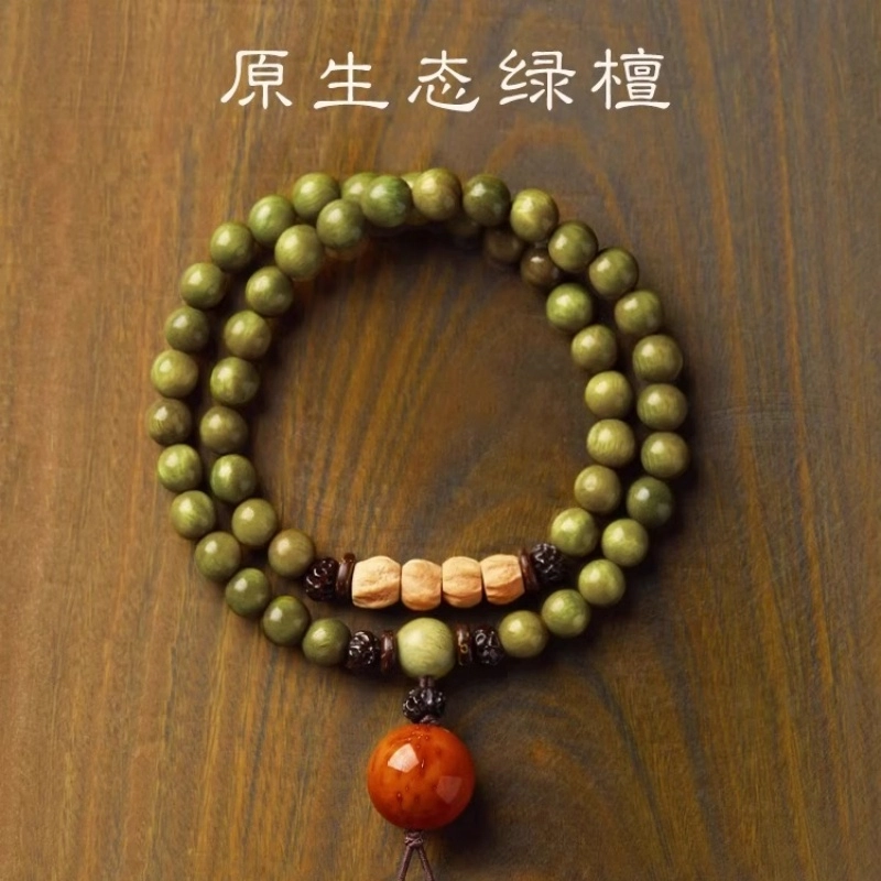 亮晶缘 【节节高升】新中式复古国潮森系 天然老料木佛珠 考试上岸金榜题名  叠戴多圈好运莲莲 绿檀 手串 男女同款情侣款