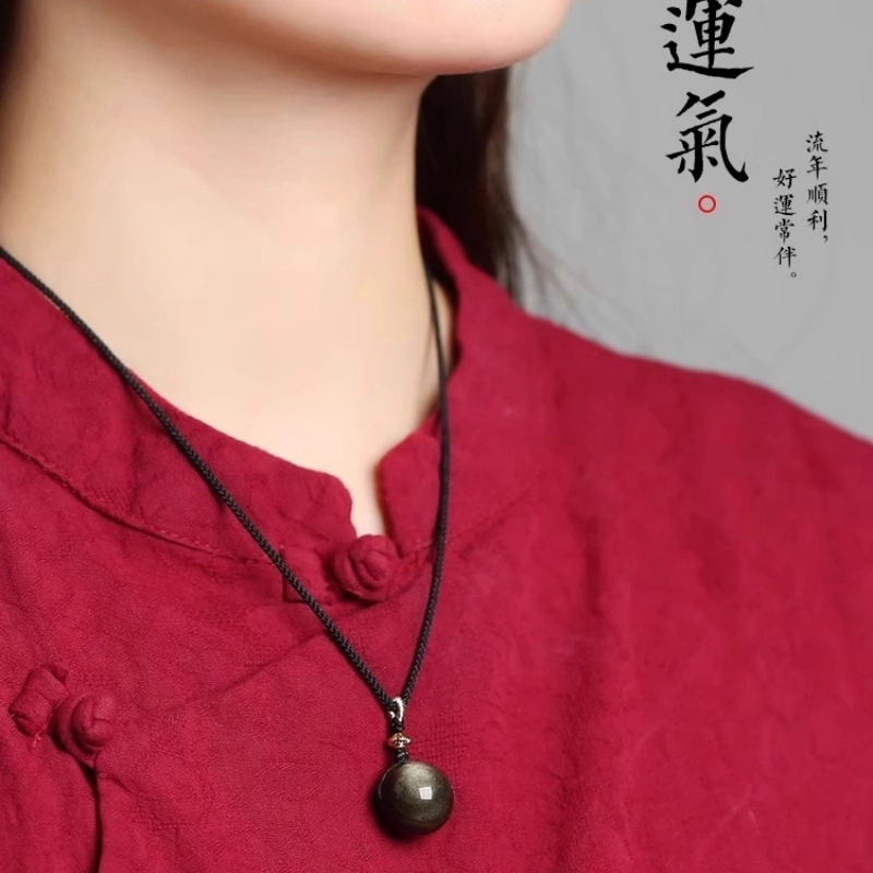 亮晶缘  【玉石转运珠】新中式国潮国风轻奢小众高级感 金曜石本命年护身符 镇静安神消除疲劳 气质百搭天然 黑曜石 项链 男女同款情侣款