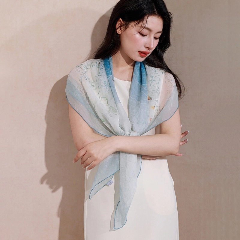杭丝路 防晒披肩外搭 桑蚕丝 丝巾 女款 蓝色