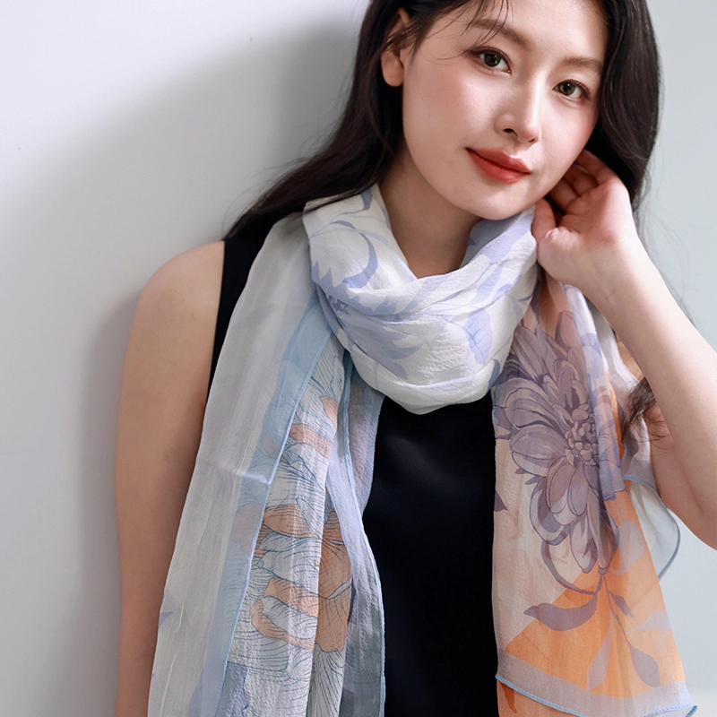 杭丝路 薄款防晒纱巾海边沙滩大披肩外搭 桑蚕丝 丝巾 女款 橙色