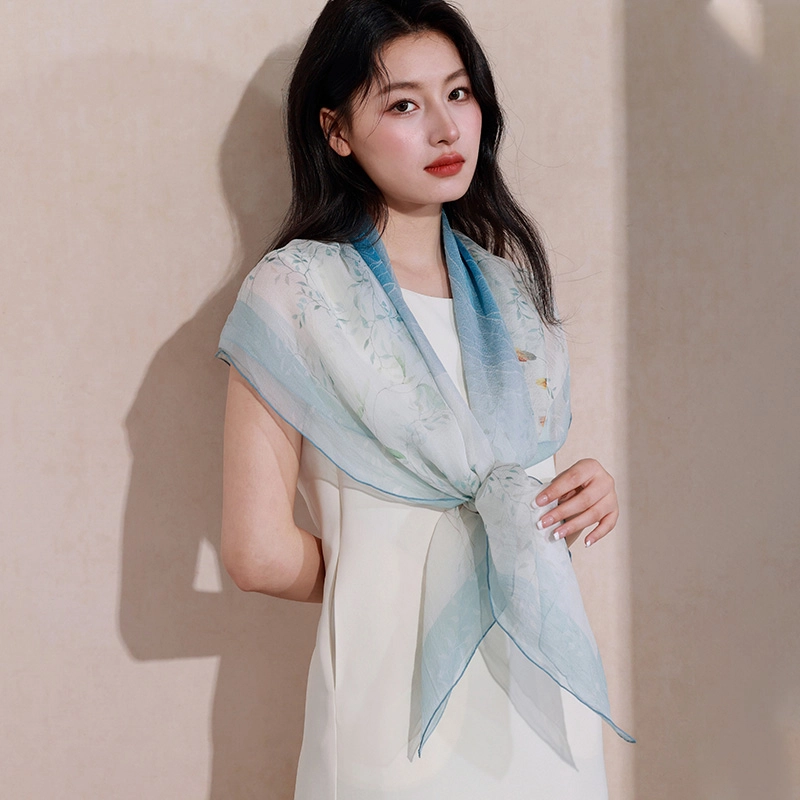 杭丝路 防晒披肩外搭 桑蚕丝 丝巾 女款 蓝色