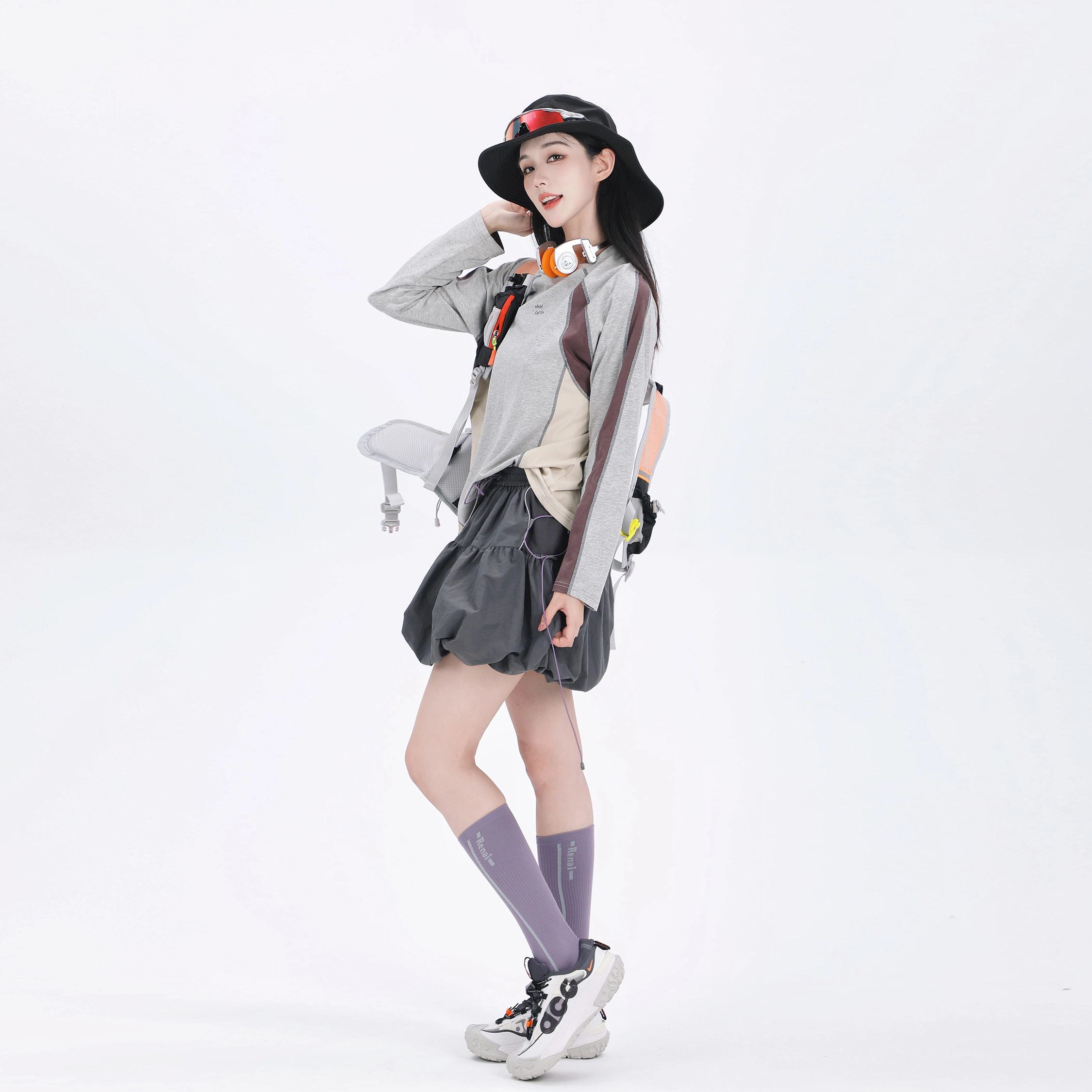 吉业重工 拼接百褶蓬蓬通勤休闲短裙 女款