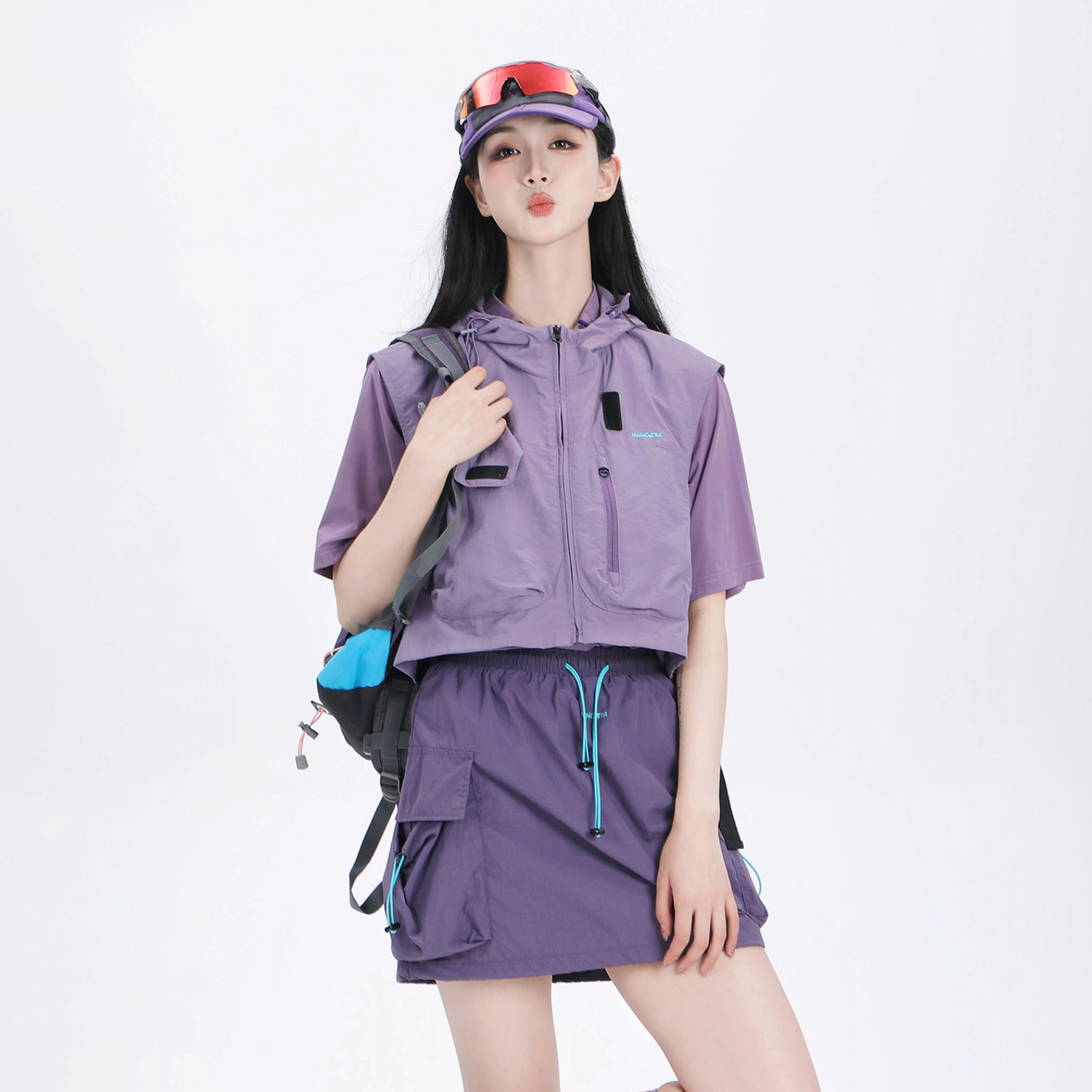 吉业重工 工装多口袋短款连帽马夹女学生多巴胺穿搭外套舒适时尚潮流都市设计感轻便马甲 女款
