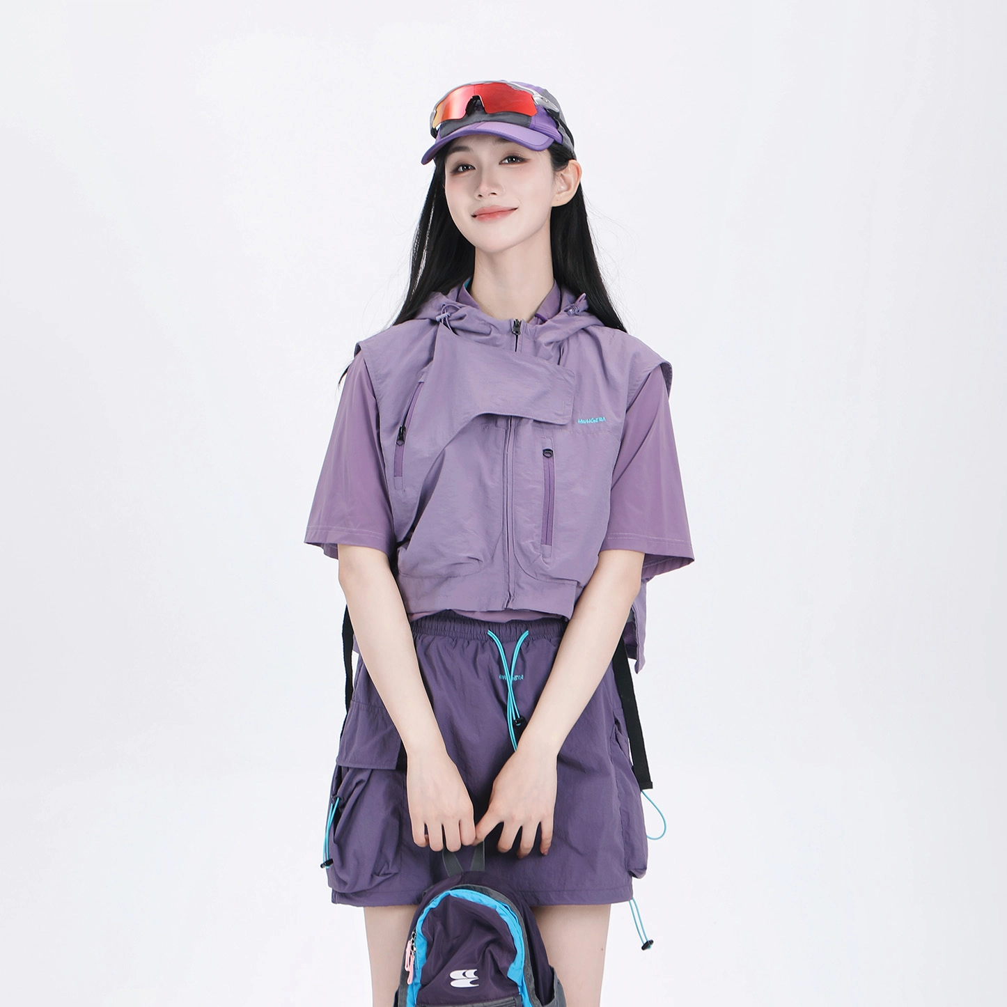 吉业重工 工装多口袋短款连帽马夹女学生多巴胺穿搭外套舒适时尚潮流都市设计感轻便马甲 女款