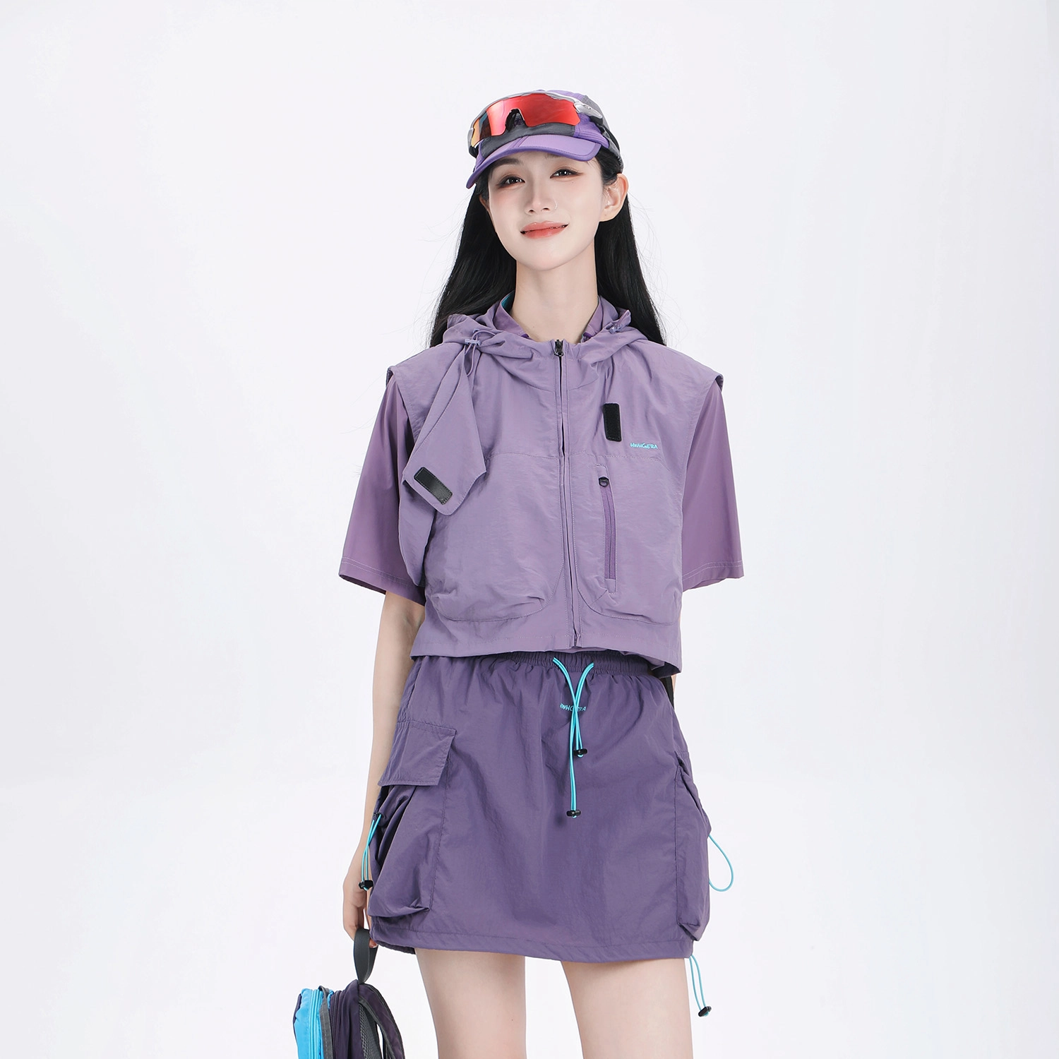 吉业重工 工装多口袋短款连帽马夹女学生多巴胺穿搭外套舒适时尚潮流都市设计感轻便马甲 女款