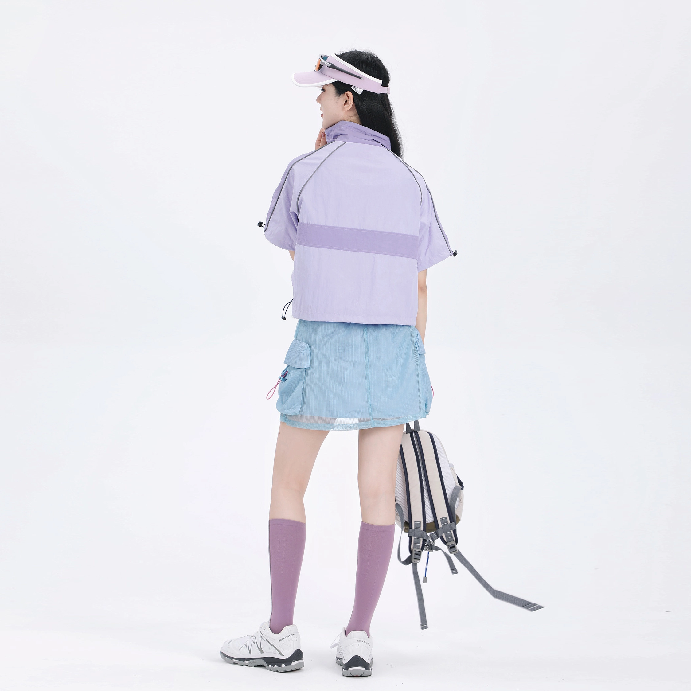 吉业重工 山系户外拼色立领拉链宽松短袖截短外套 女款