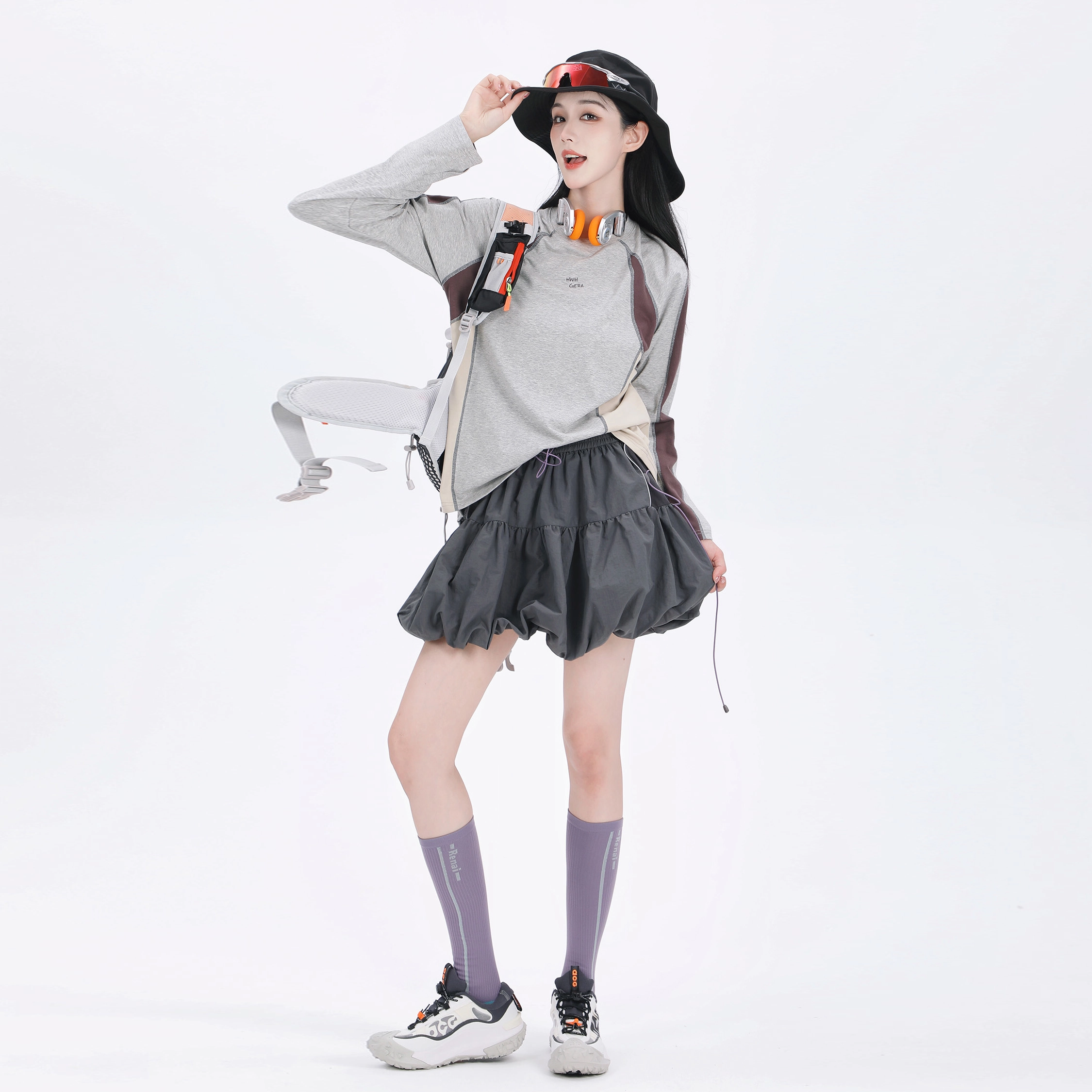 吉业重工 拼接百褶蓬蓬通勤休闲短裙 女款
