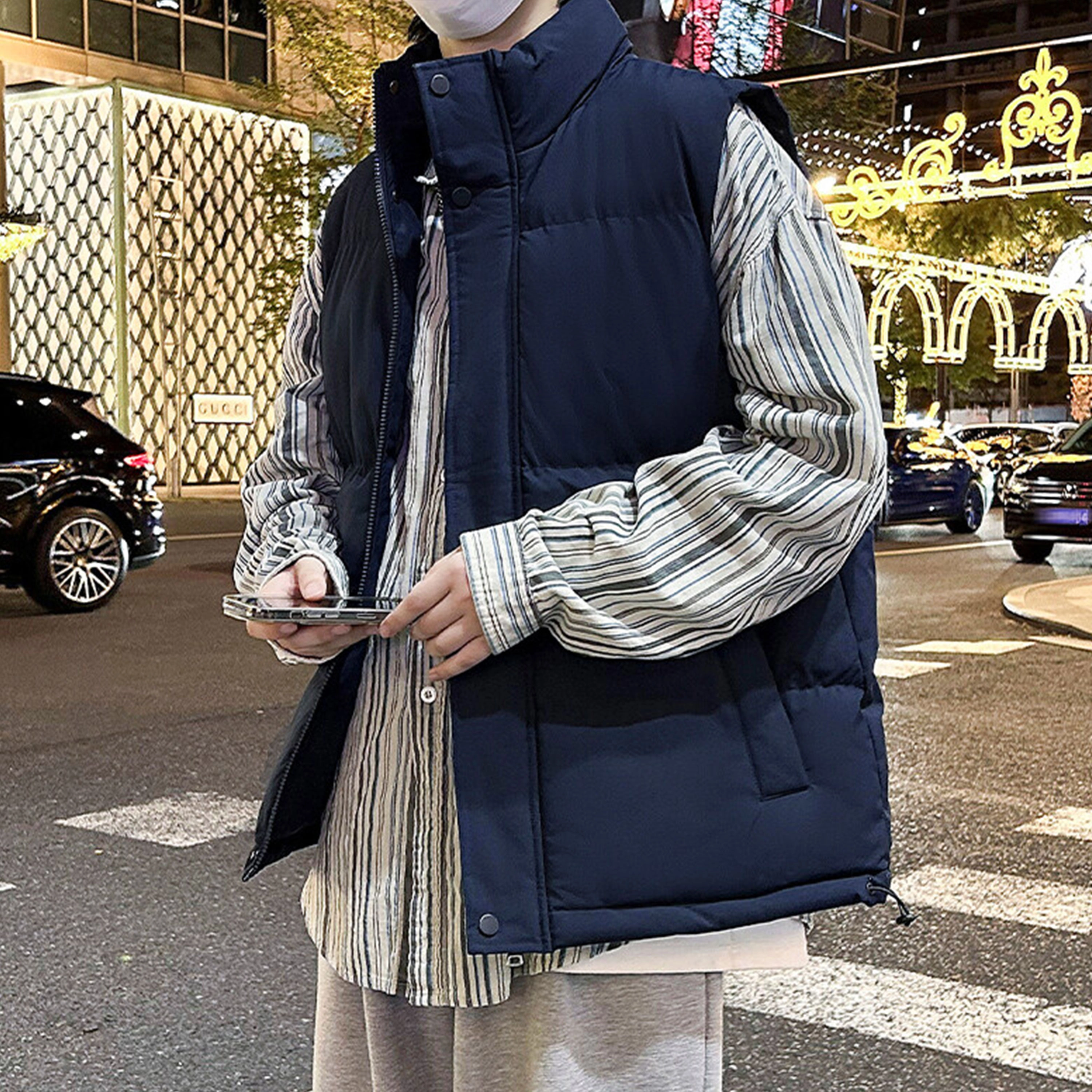 寻星记 美式无袖坎肩基础款厚款百搭保暖宽松舒适时尚休闲纯色立领无性别主义外套马甲 男女同款