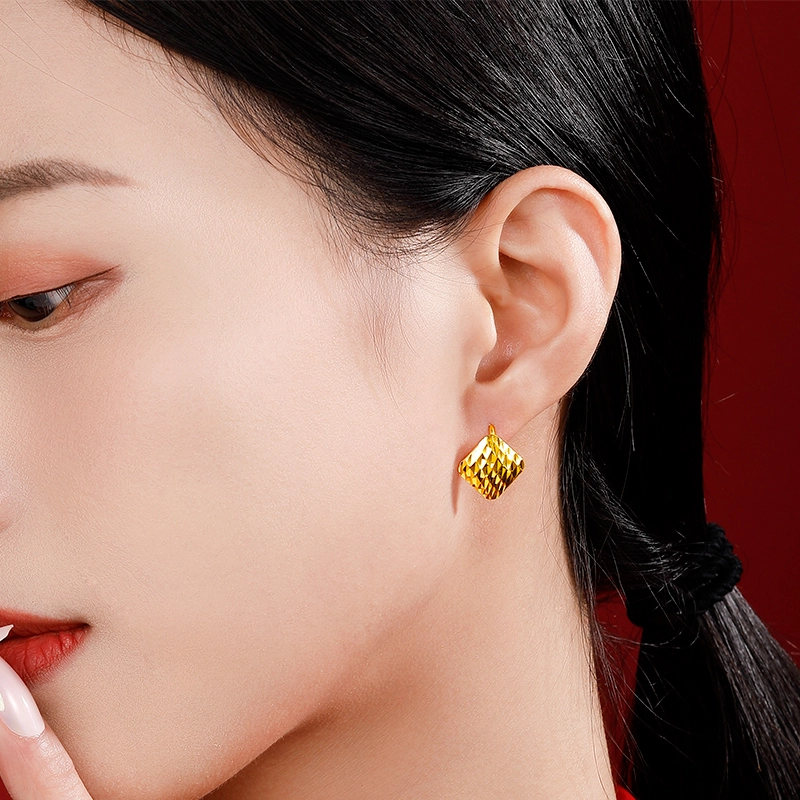 中鑫珠宝 车花方形 时尚 足金 按克计价 耳环 女款