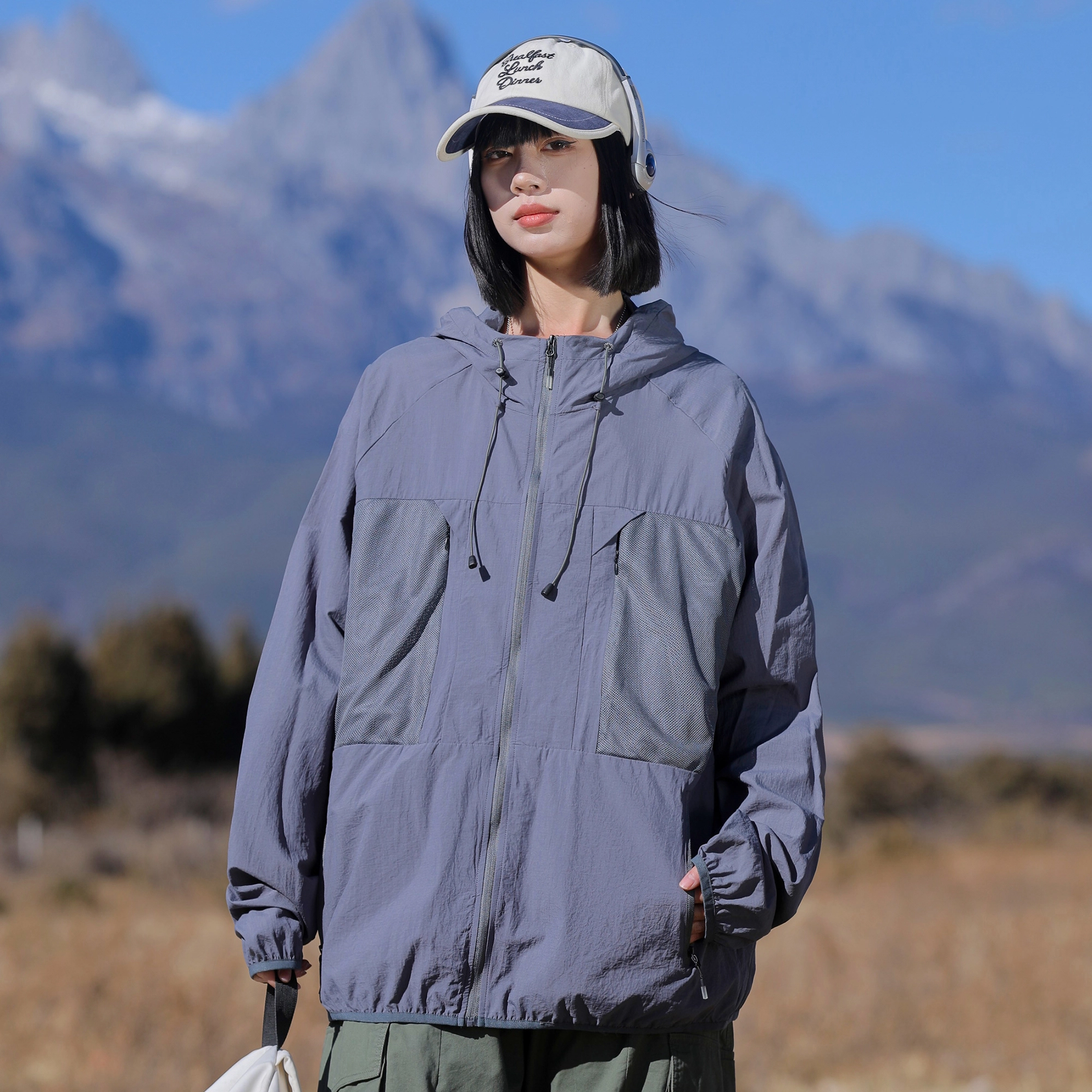 美式复古潮牌户外连帽轻薄透气运动皮肤衣防晒服 男女同款