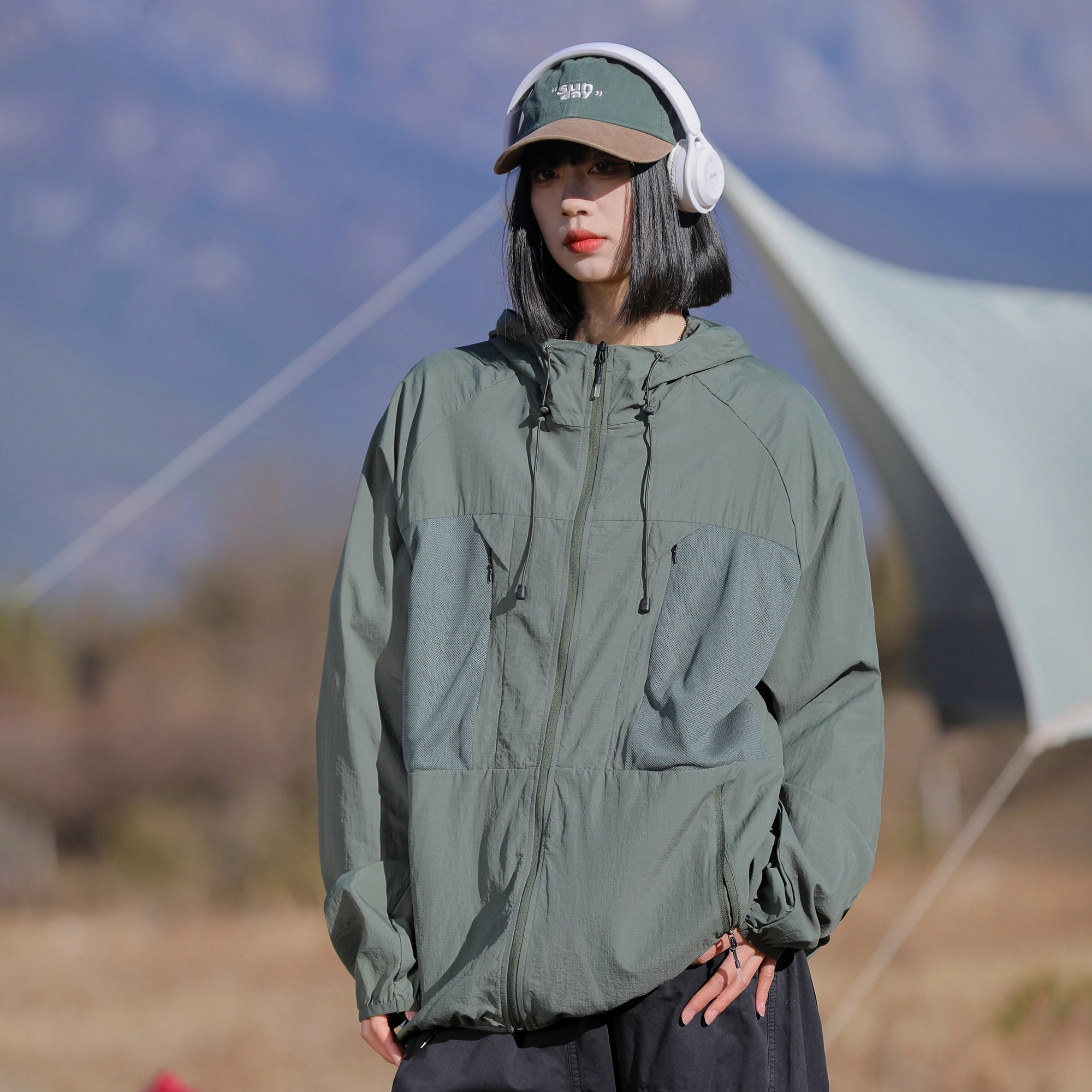 美式复古潮牌户外连帽轻薄透气运动皮肤衣防晒服 男女同款