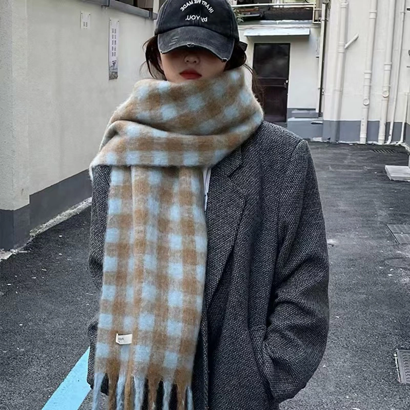 匹克 流苏千鸟格撞色英伦风渐变秋冬防寒保暖 聚酯纤维 绒线围巾 男女同款情侣款