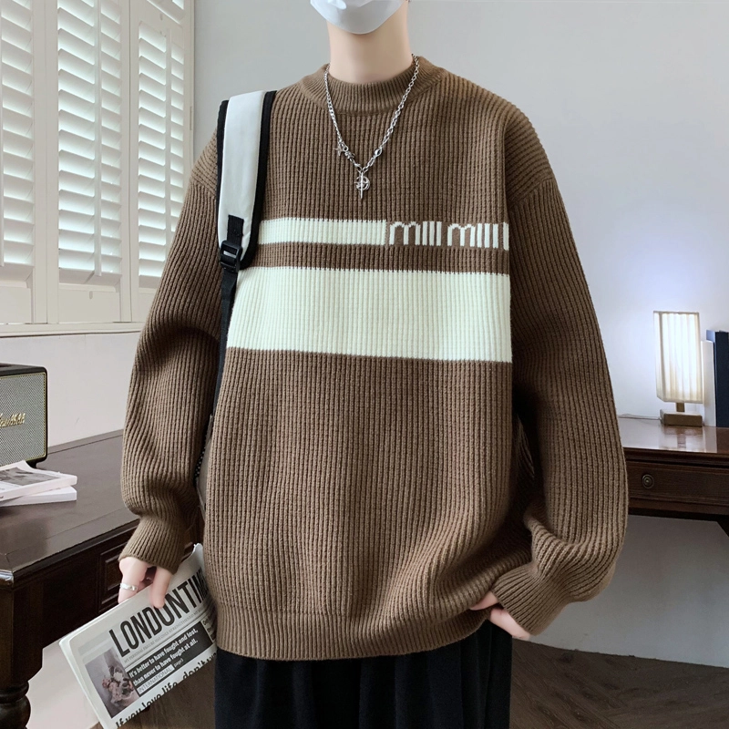 百胜狐 百胜狐男冬季圆领内搭衣服青少年慵懒风保暖冬装打底针织衫 男款