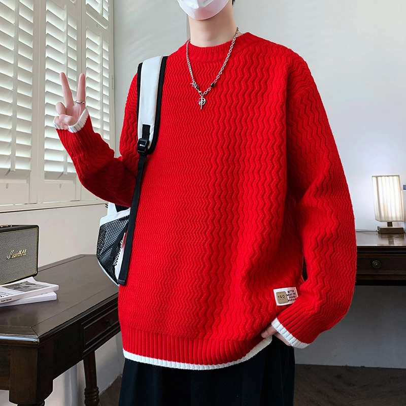 百胜狐 百胜狐加绒男秋冬季薄款粗线男士宽松线衣加厚款潮流上衣针织衫 男款