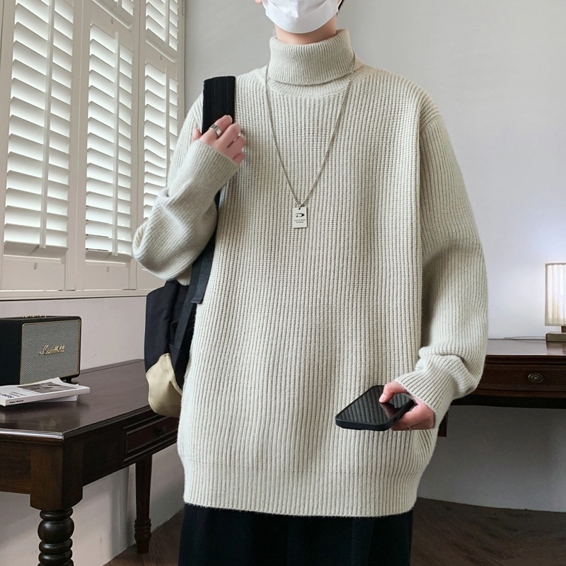 百胜狐 百胜狐纯色高领男士秋冬季潮流百搭宽松打底加厚保暖内搭线衣针织衫 男款