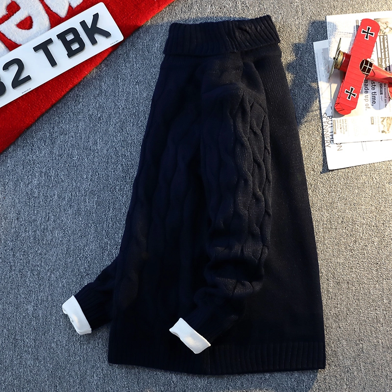 百胜狐 百胜狐高领男秋冬季韩版加绒加厚保暖潮牌内搭打底衫针织衫 男款