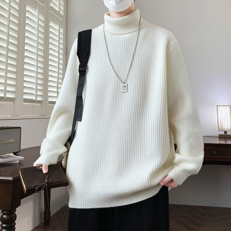 百胜狐 百胜狐纯色高领男士秋冬季潮流百搭宽松打底加厚保暖内搭线衣针织衫 男款