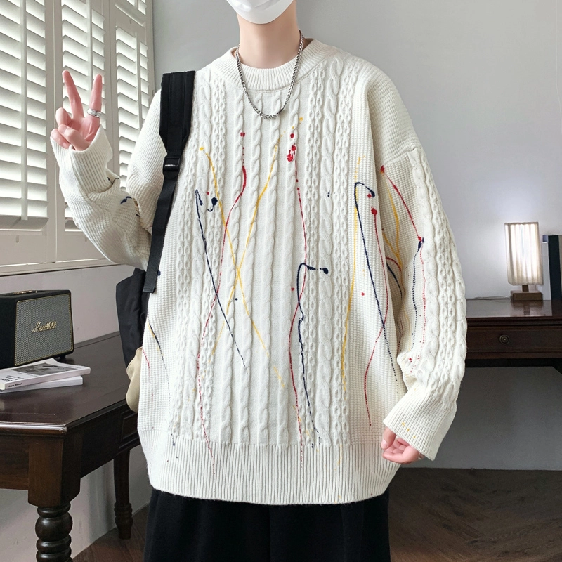 百胜狐 百胜狐秋冬季青少年圆领男孩初高中学生潮牌加厚保暖打底针织衫 男款