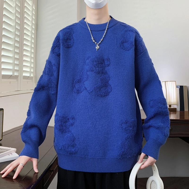 百胜狐 百胜狐冬季男厚款时尚百搭绣小熊高品质保暖青少年打底衫针织衫 男款